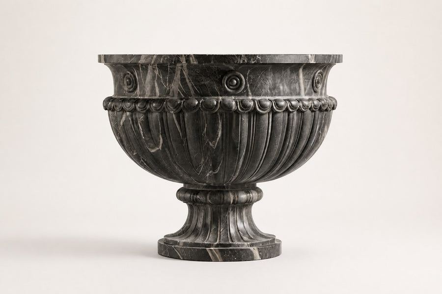 Pietra Grey Classical Fluted Marble Urn Planter