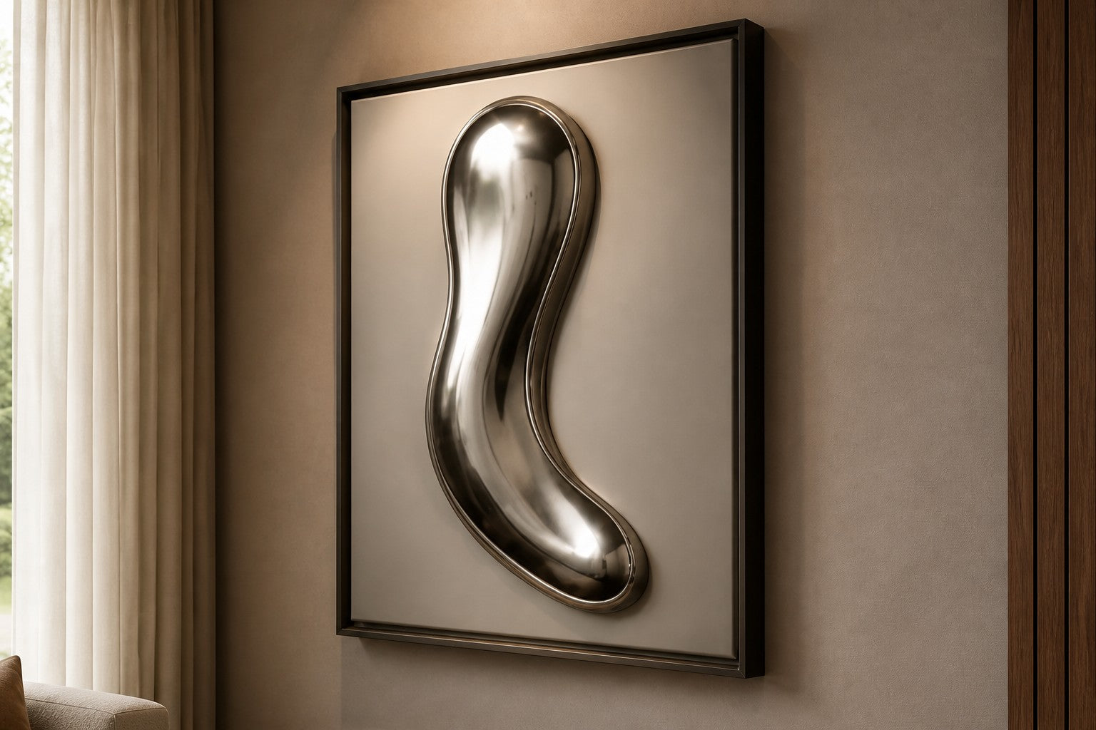 Dark bronze bronze wall sculpture Lingote, stacked cast billets offset on a concealed spine, on a plaster wall.