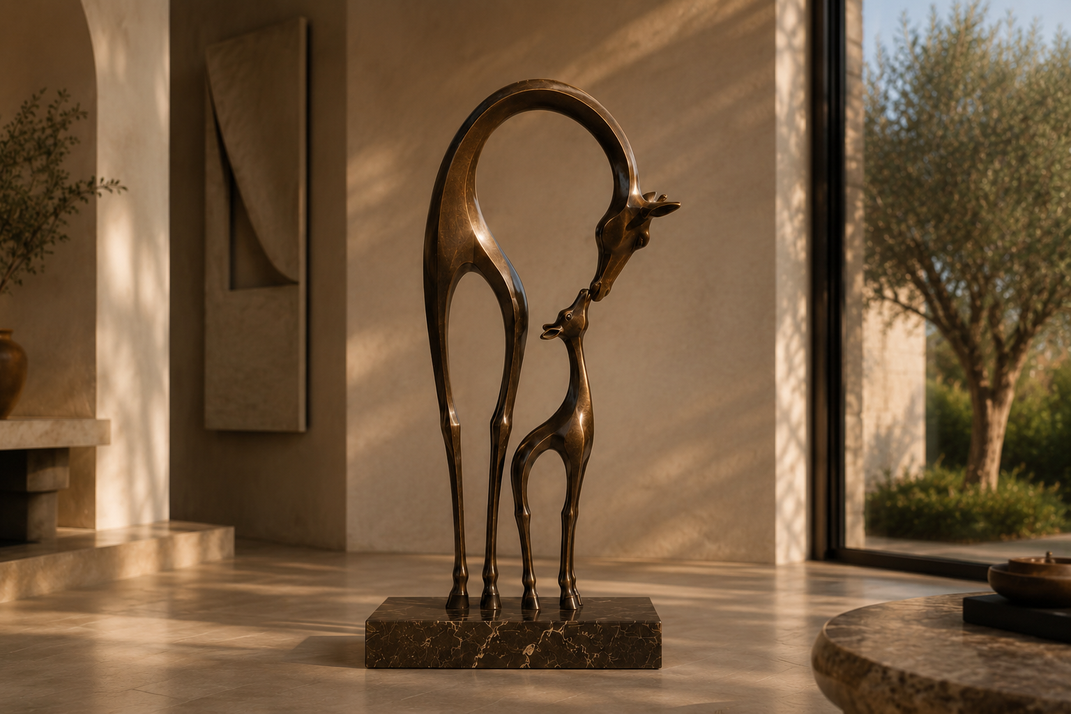 Sacha bronze giraffe pair sculpture by 1-OPH