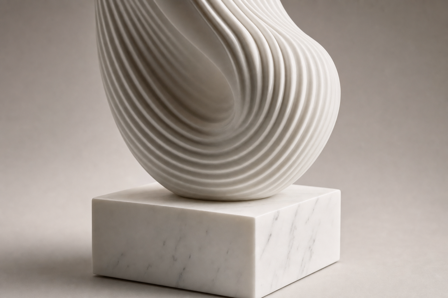 Shizuka ribbed white marble sculpture by 1-OPH