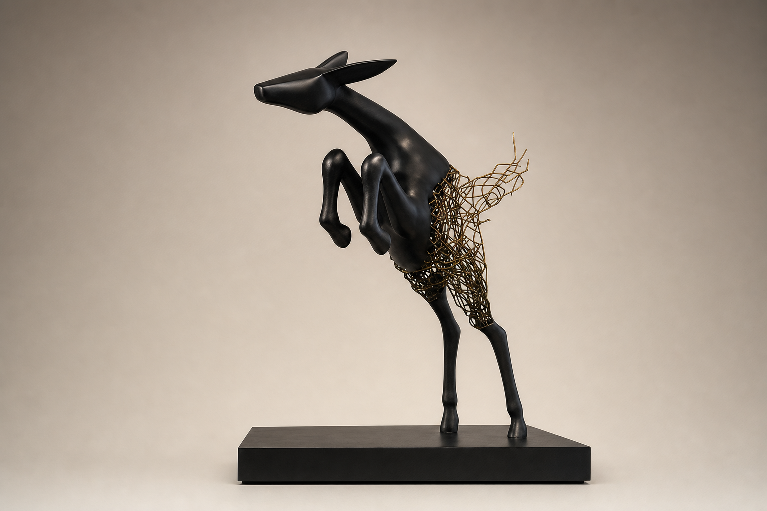 Wayra leaping bronze deer sculpture by 1-OPH