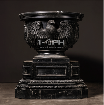 Imperial Nero Marquina Eagle Marble Urn Planter