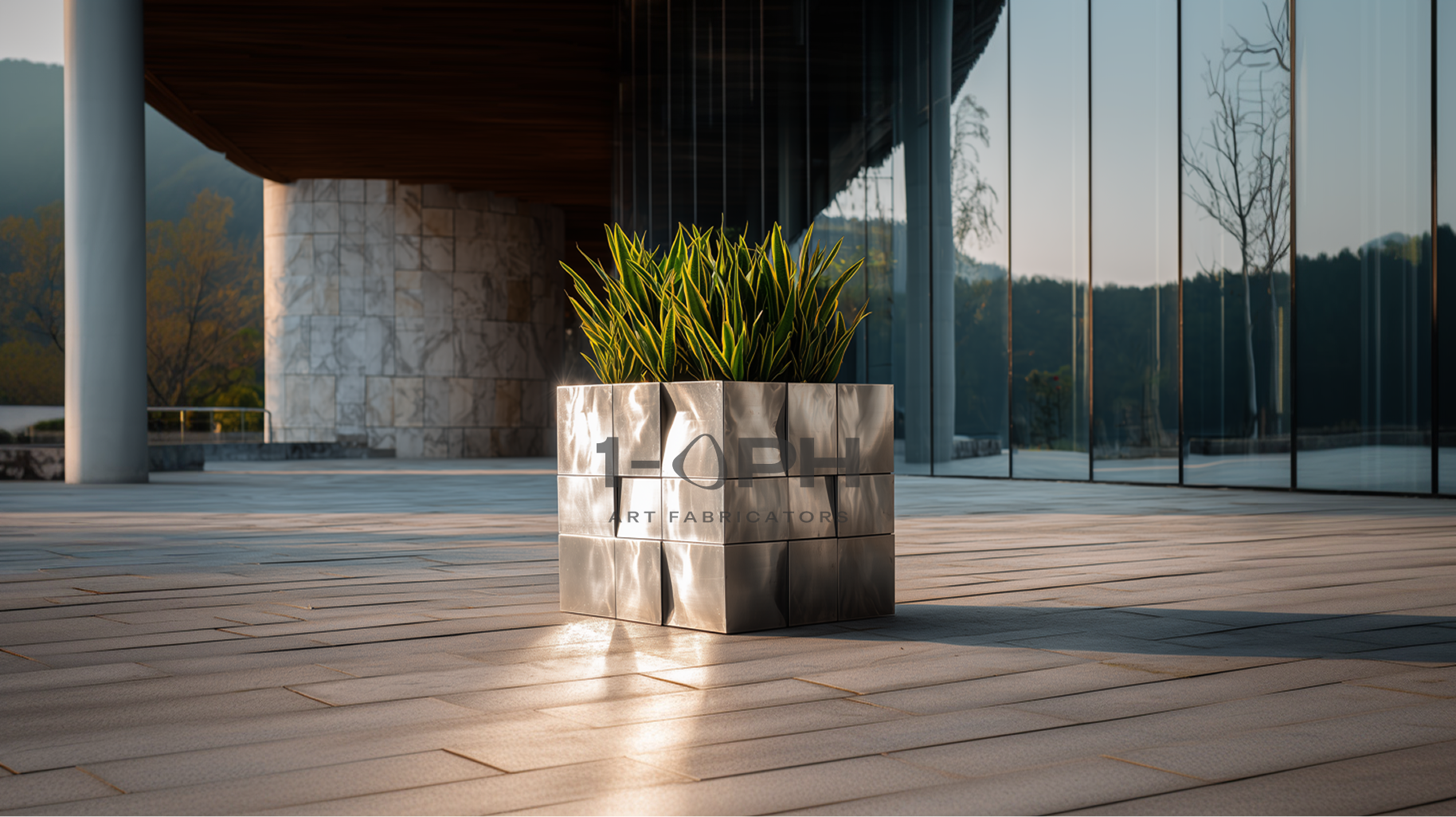 Moduluxe Cube Planter — Brushed Stainless Steel Architectural Planter