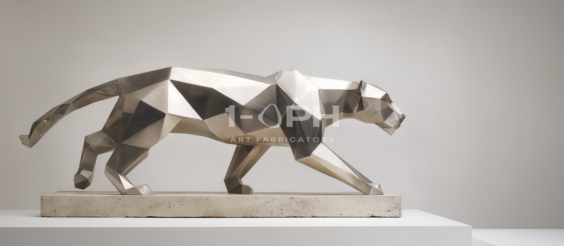 Imperial Stride Panther — Geometric Stainless Steel Sculpture
