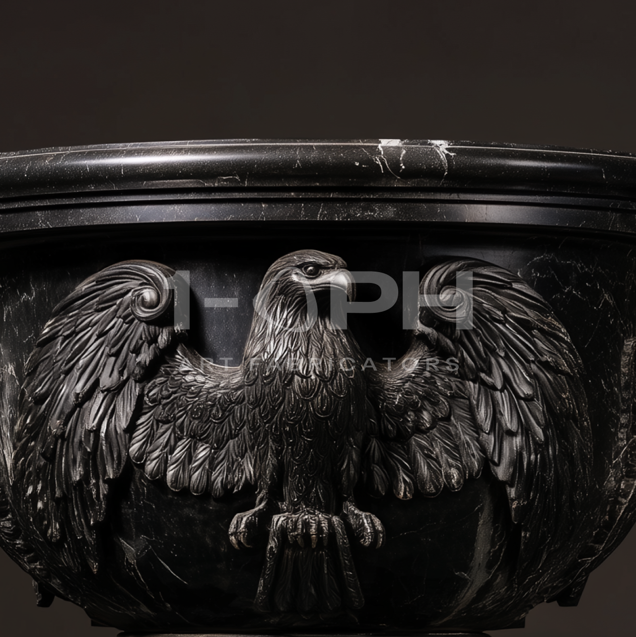 Imperial Nero Marquina Eagle Marble Urn Planter