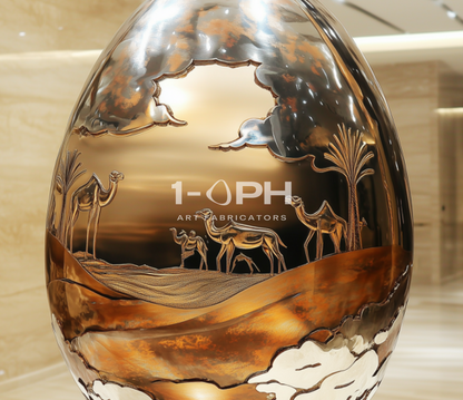 Desert Reverie — Engraved Stainless Steel Egg Sculpture