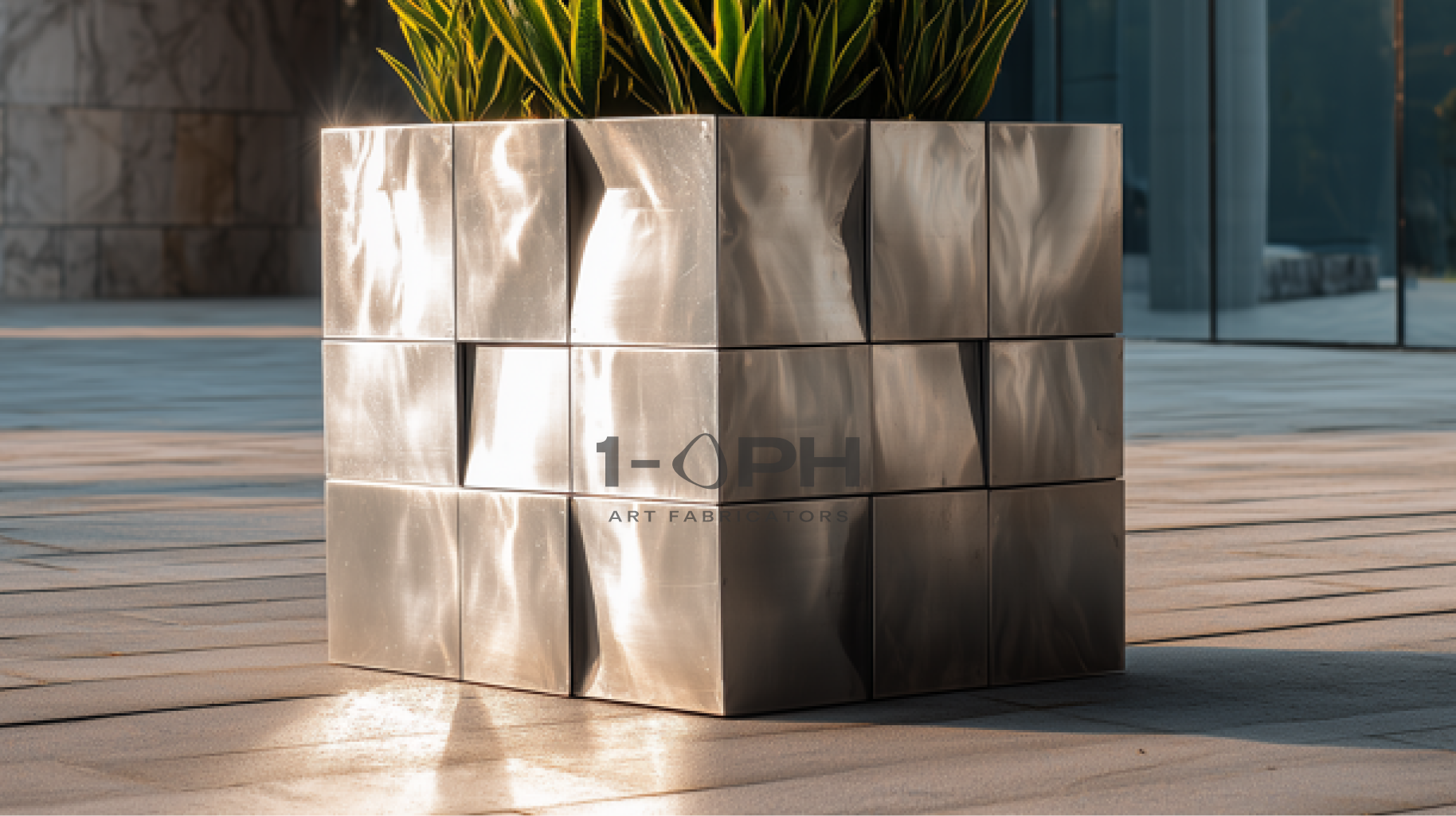 Moduluxe Cube Planter — Brushed Stainless Steel Architectural Planter