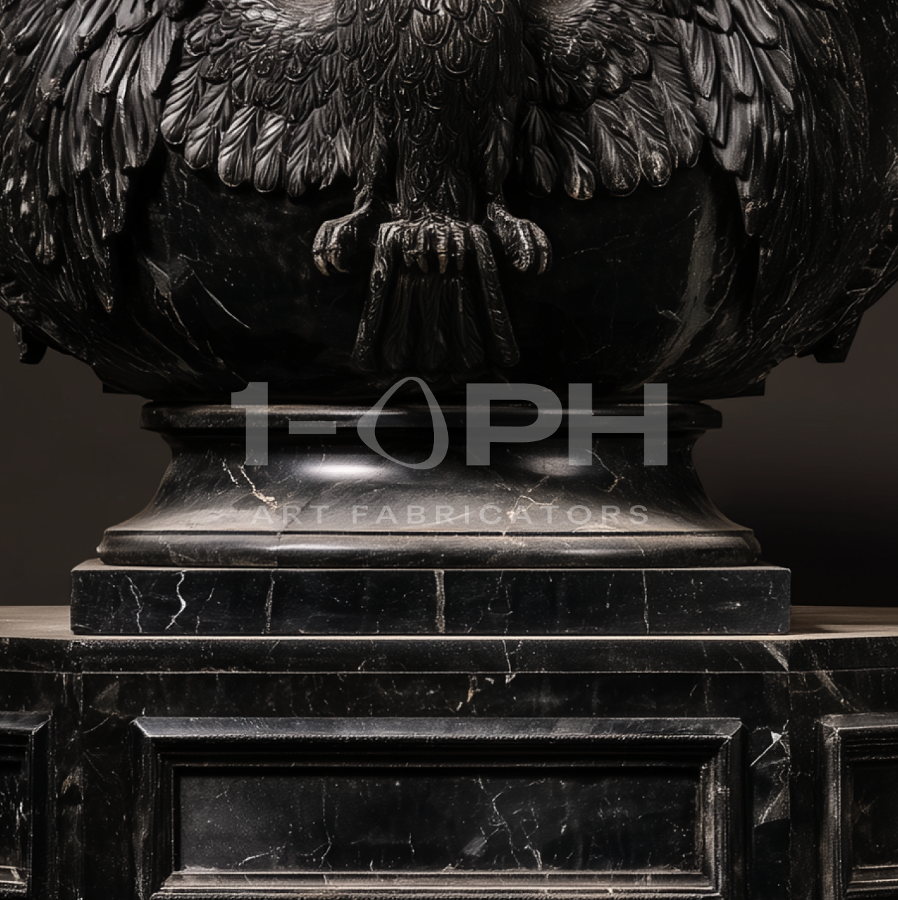 Imperial Nero Marquina Eagle Marble Urn Planter