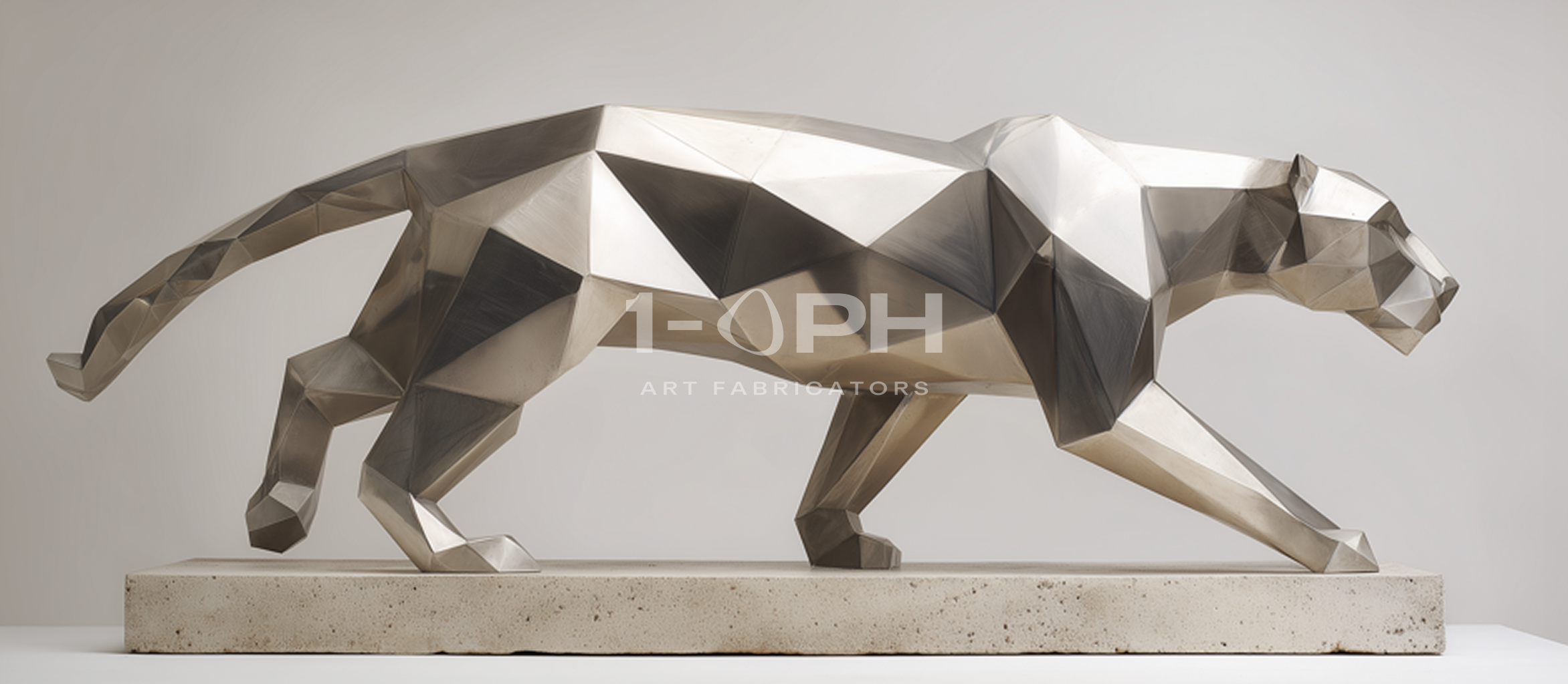 Imperial Stride Panther — Geometric Stainless Steel Sculpture