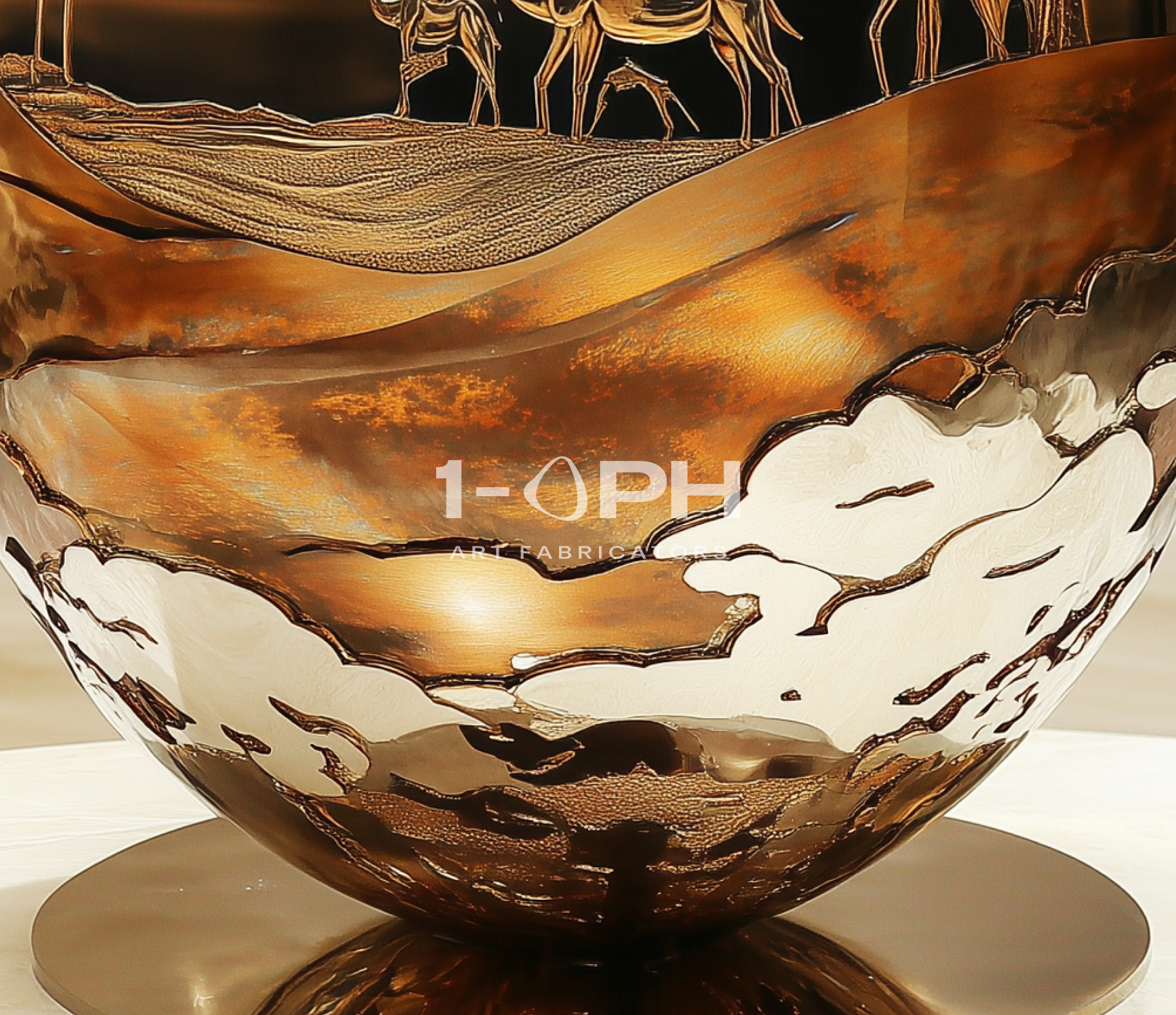 Desert Reverie — Engraved Stainless Steel Egg Sculpture