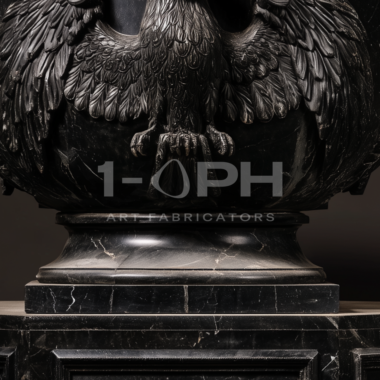 Imperial Nero Marquina Eagle Marble Urn Planter