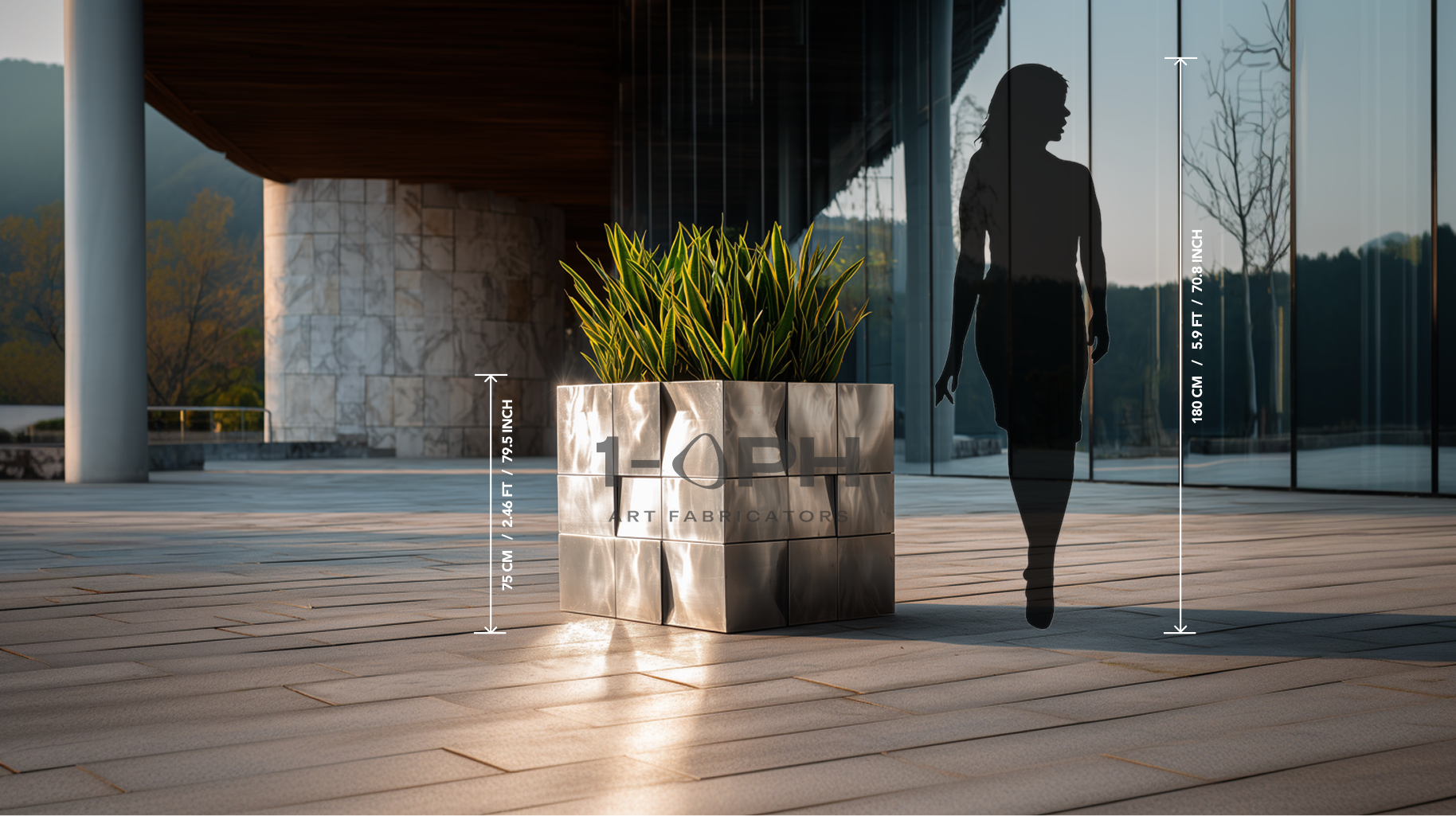 Moduluxe Cube Planter — Brushed Stainless Steel Architectural Planter