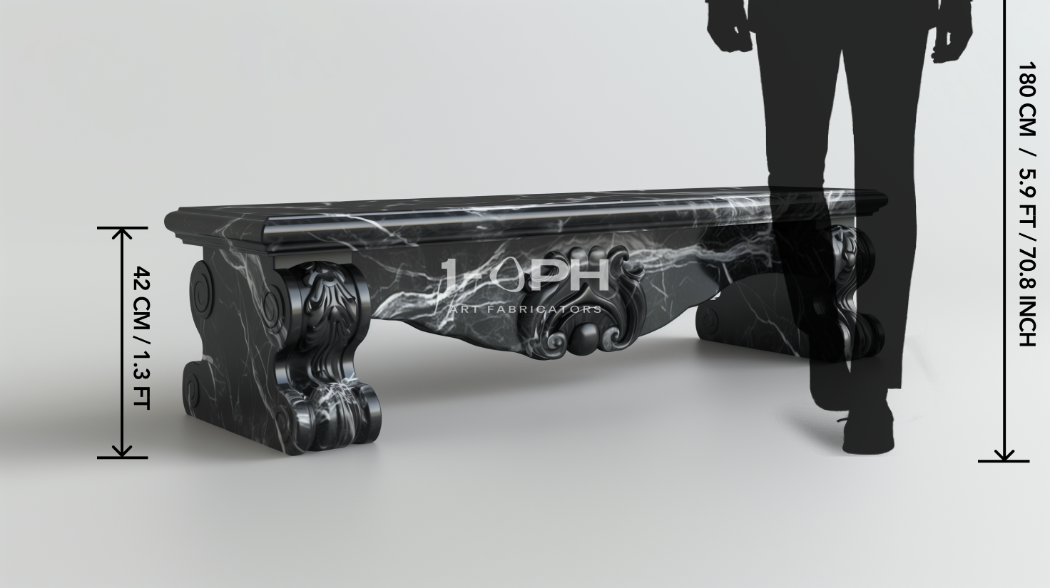Baroque Nero Marble Bench