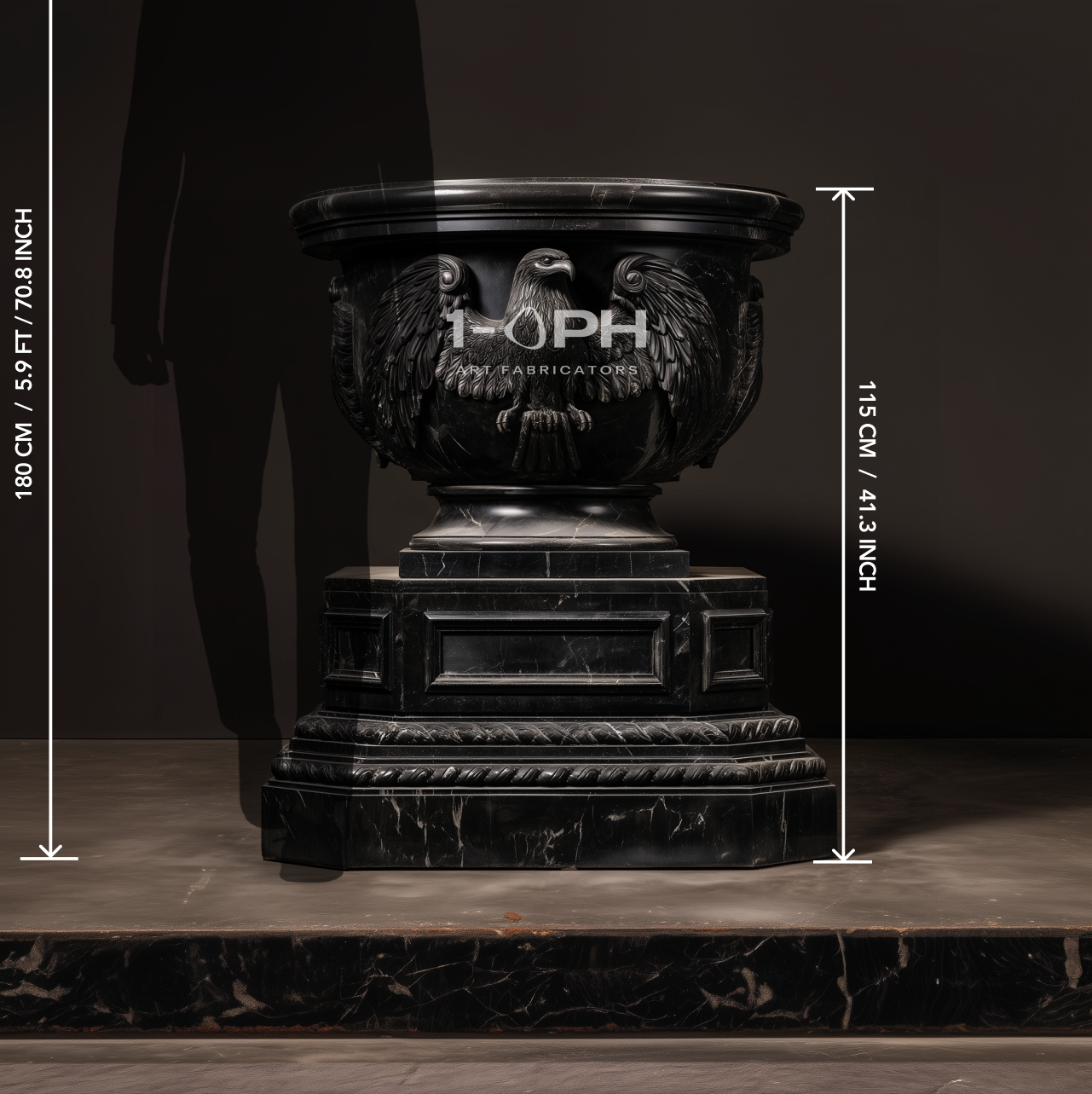 Imperial Nero Marquina Eagle Marble Urn Planter