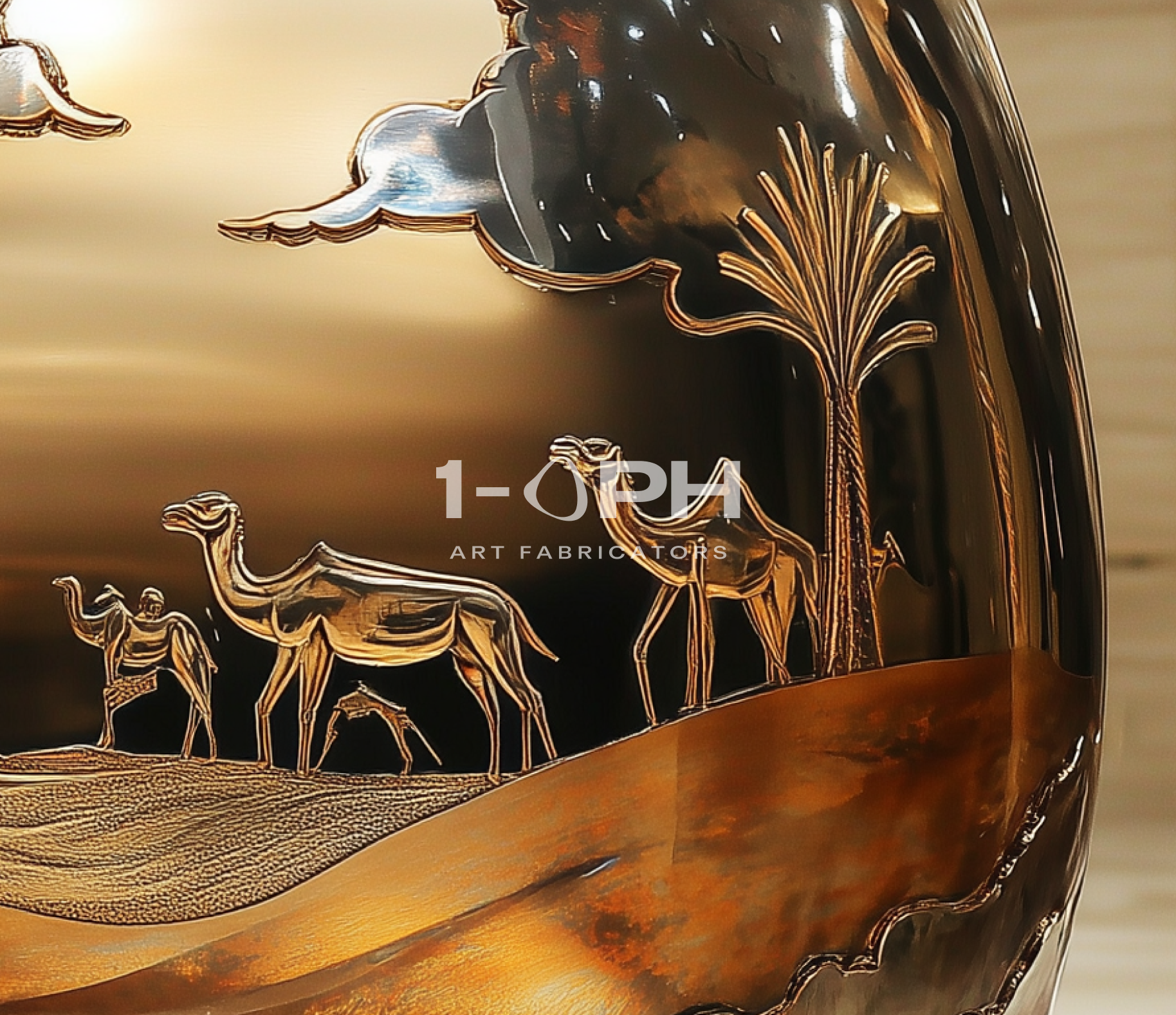 Desert Reverie — Engraved Stainless Steel Egg Sculpture