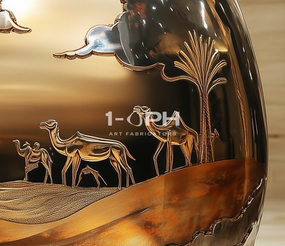 Desert Reverie — Engraved Stainless Steel Egg Sculpture