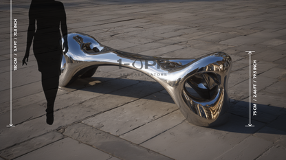 Fluidis Bench — Mirror-Polished Stainless Steel Sculpture Bench