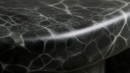 Green marble bench Serena 180, deep green with white veining, on a pale stone floor.