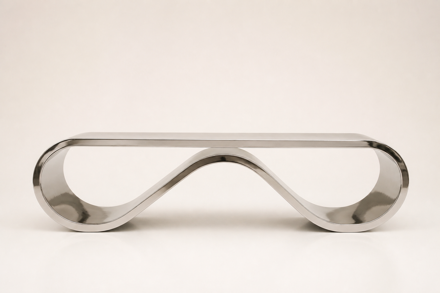 AeroLoop Bench — Ribbon-Form Mirror Stainless Steel Sculpture Bench