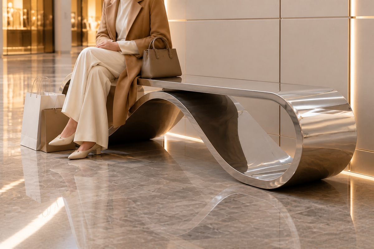 AeroLoop Bench — Ribbon-Form Mirror Stainless Steel Sculpture Bench