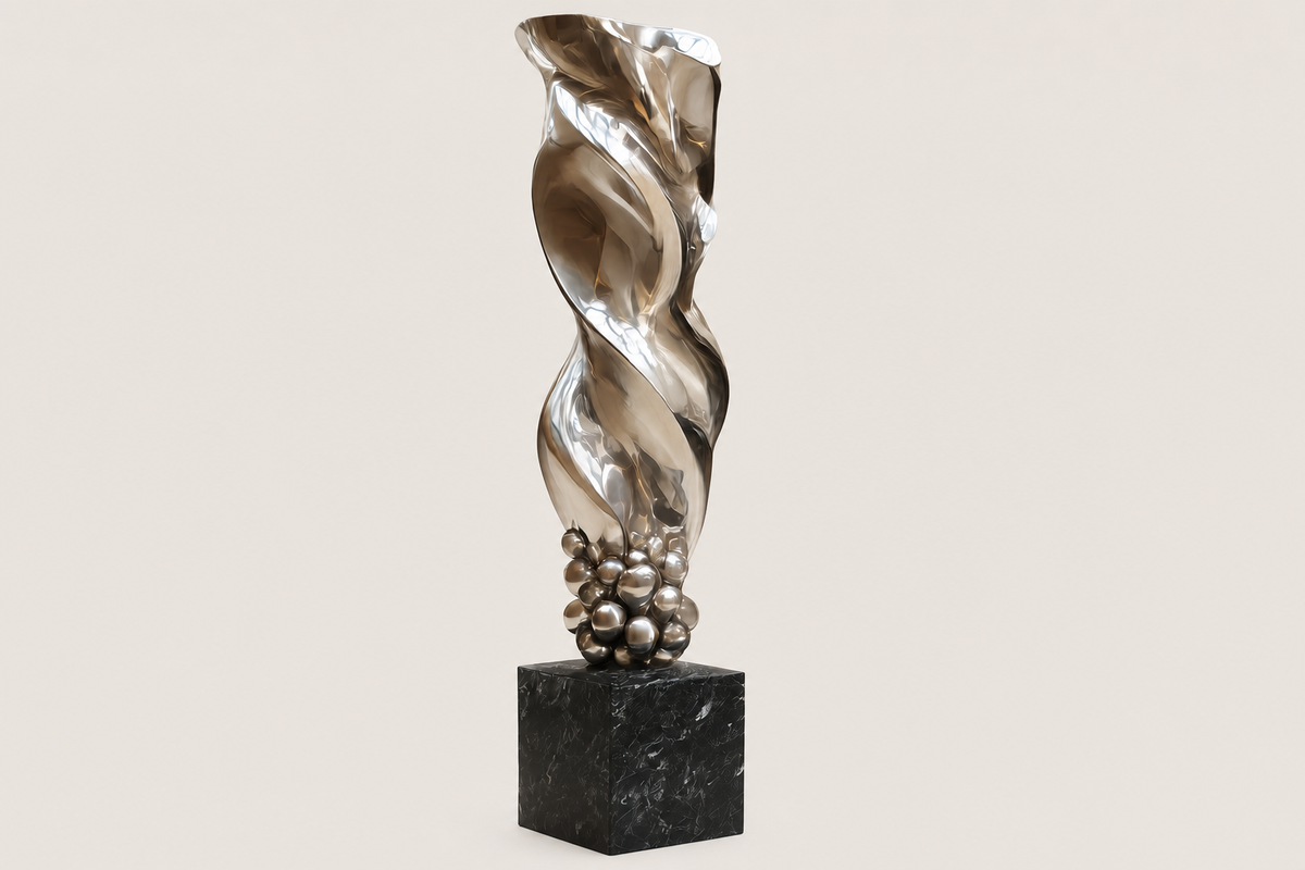 Alcor — Stainless steel on Nero Marquina marble sculpture by 1-OPH