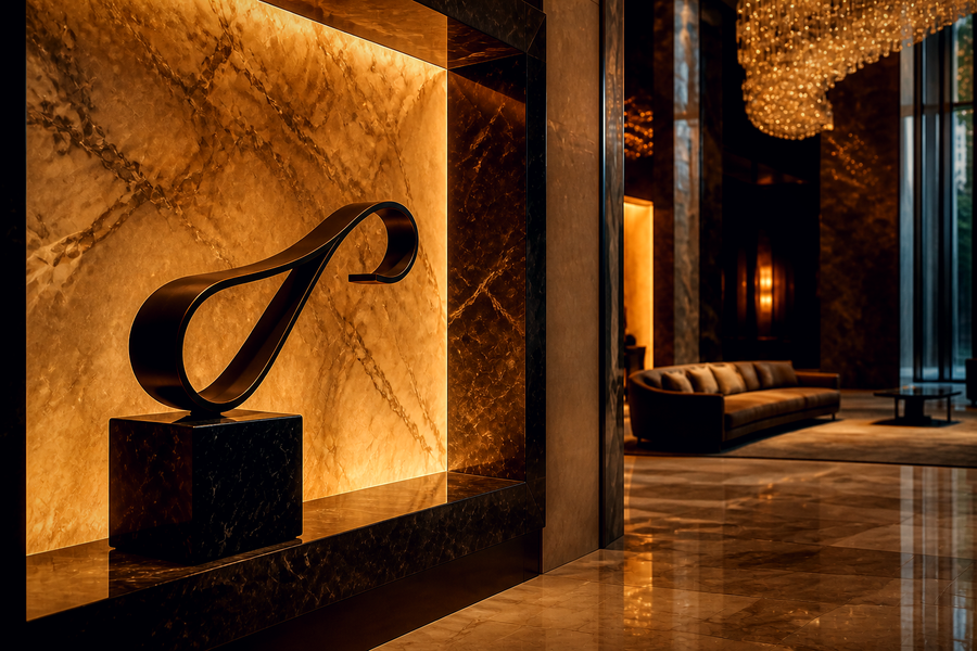 Ancha — Bronze on Nero Marquina marble sculpture by 1-OPH