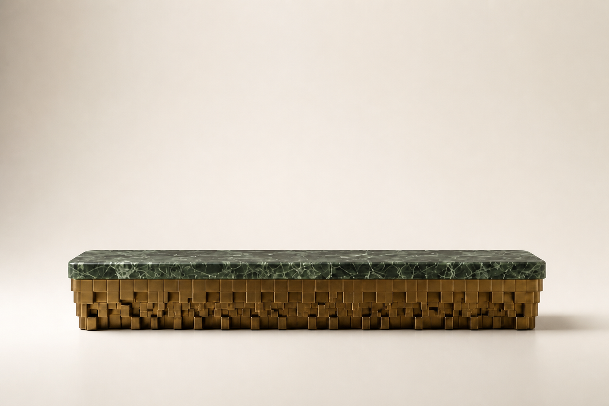 Anisa 180 marble sculptural bench, studio view of the whole piece