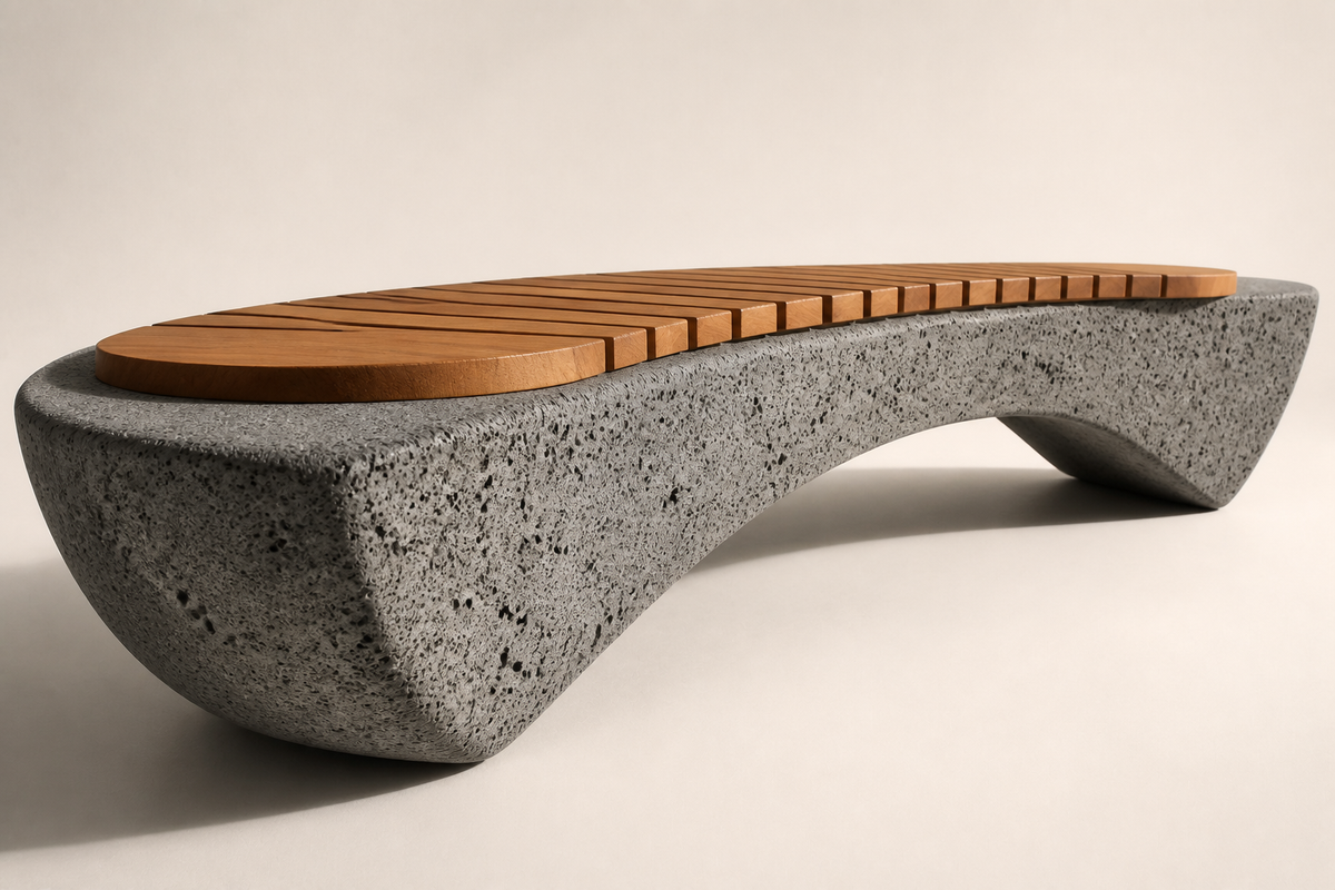 ARC STRATA BENCH II, three-quarter studio view showing its profile