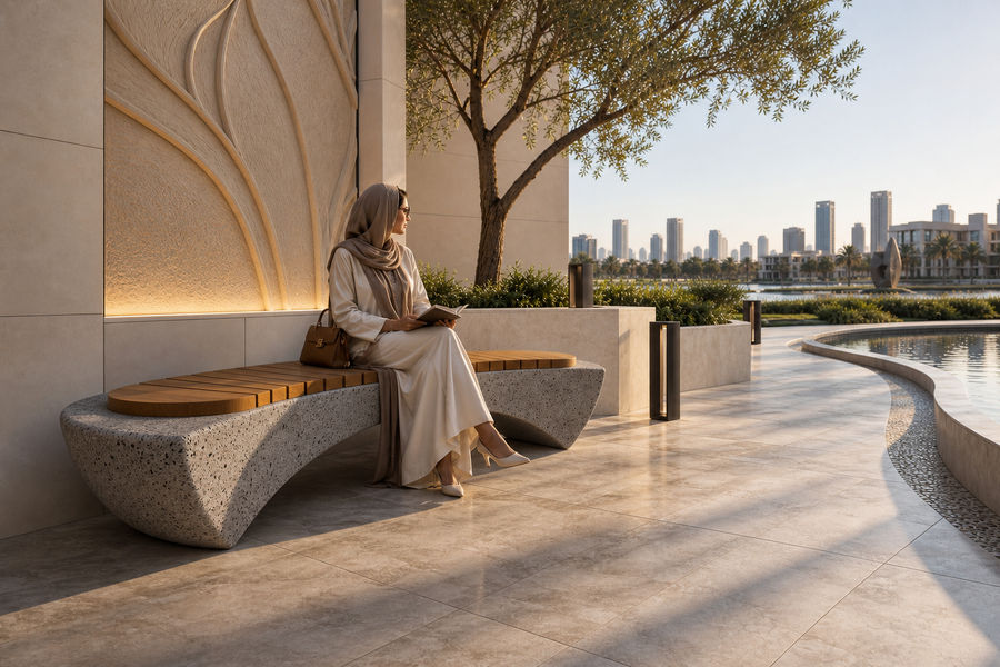 ARC STRATA BENCH II, shown in a room setting, at full scale