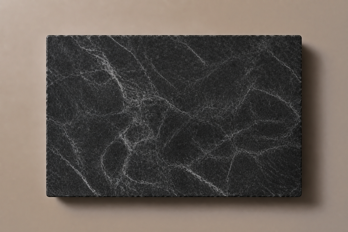 Arcade Base Low black marble plinth base by 1-OPH, overhead view
