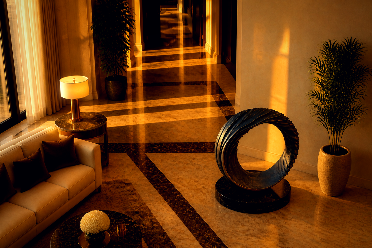 Arenal — Bronze on Nero Marquina marble sculpture by 1-OPH