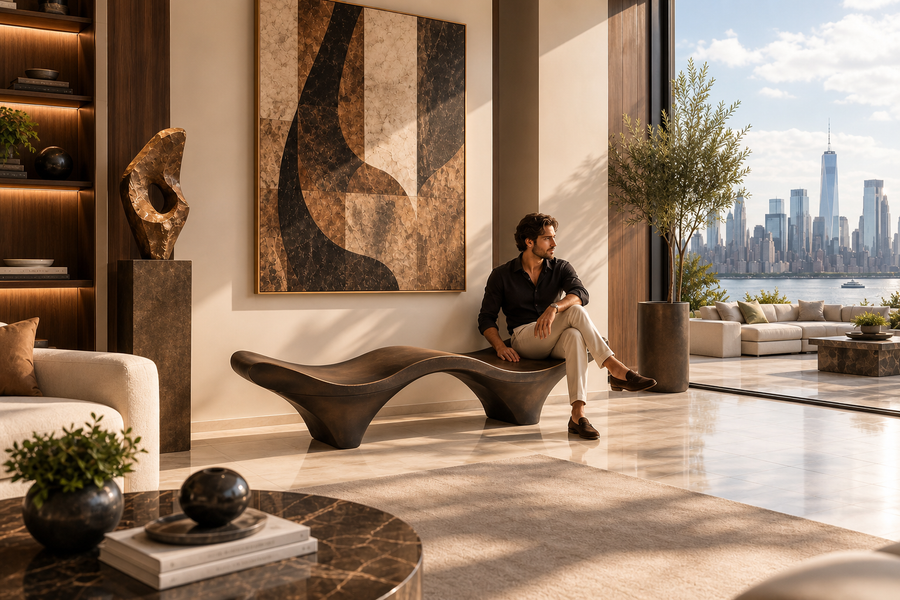 AURORA FLOW BENCH II, shown in a room setting, at full scale