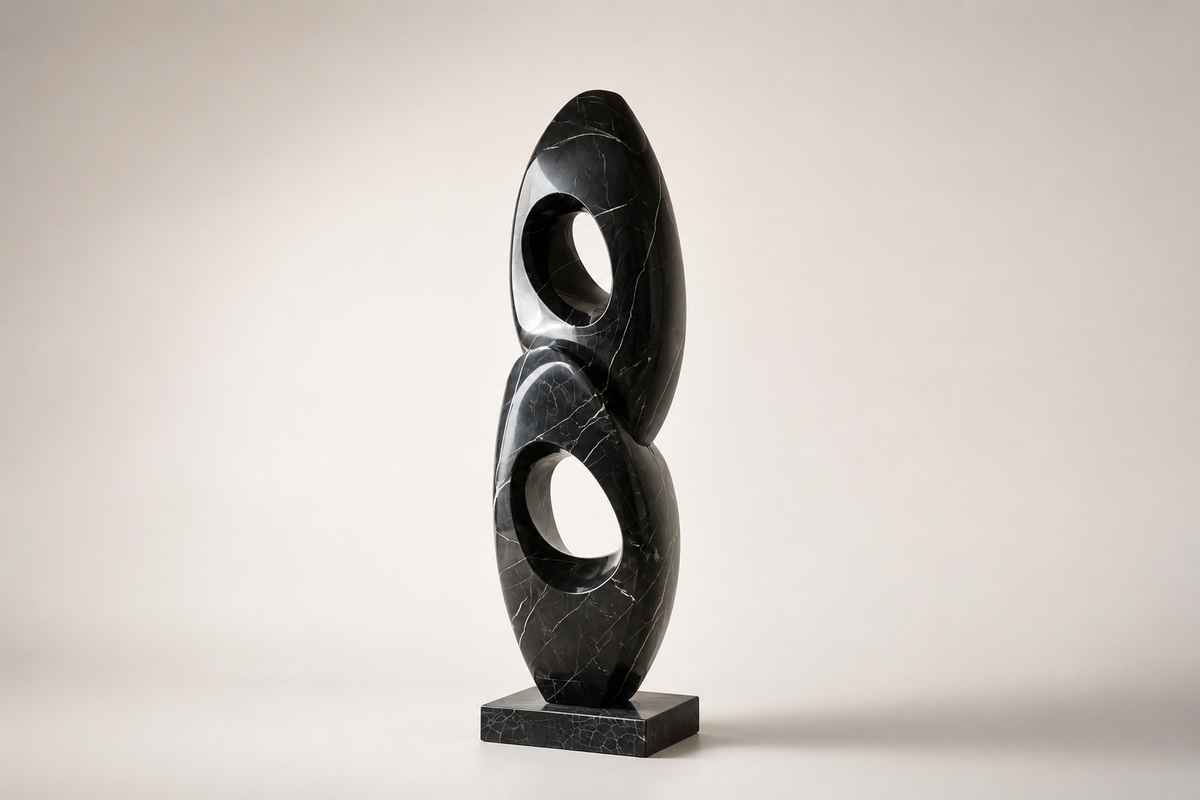 AXIS NOIR marble sculpture, studio view of the whole piece