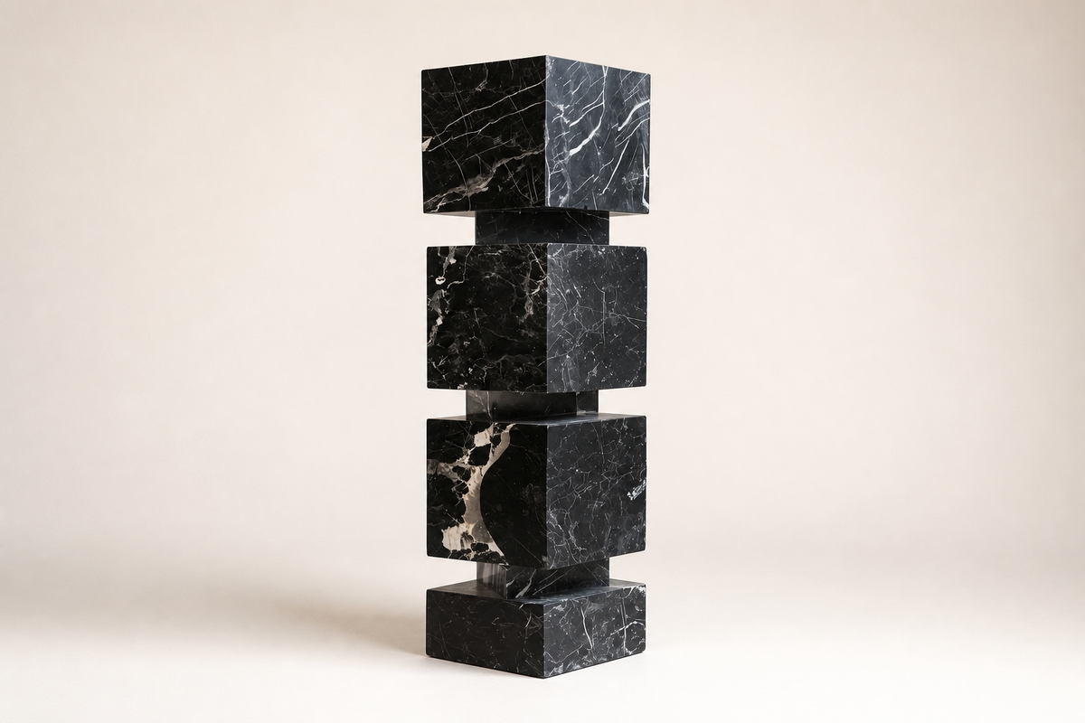 AXIS / STACK I marble sculpture, studio view of the whole piece