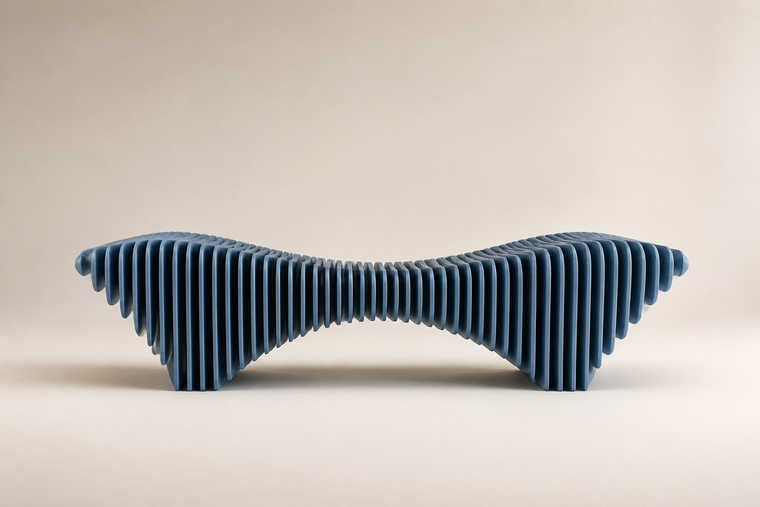 AZURE STRATA BENCH XXI, studio view of the whole piece