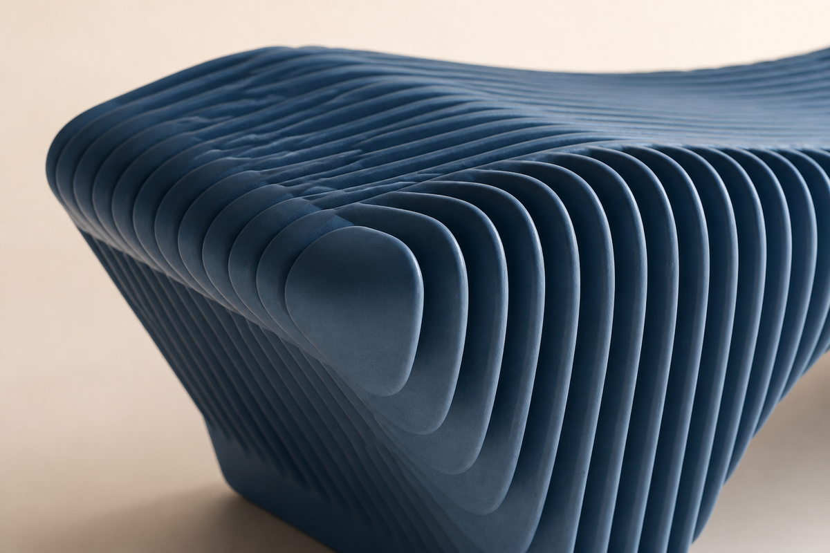 AZURE STRATA BENCH XXI, close studio detail of the surface and material