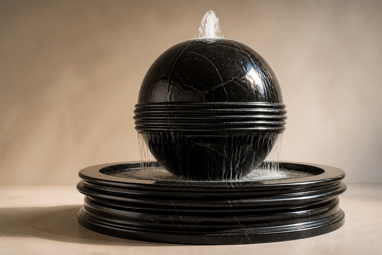 Gacrux — nero marquina marble sphere fountain by 1-OPH