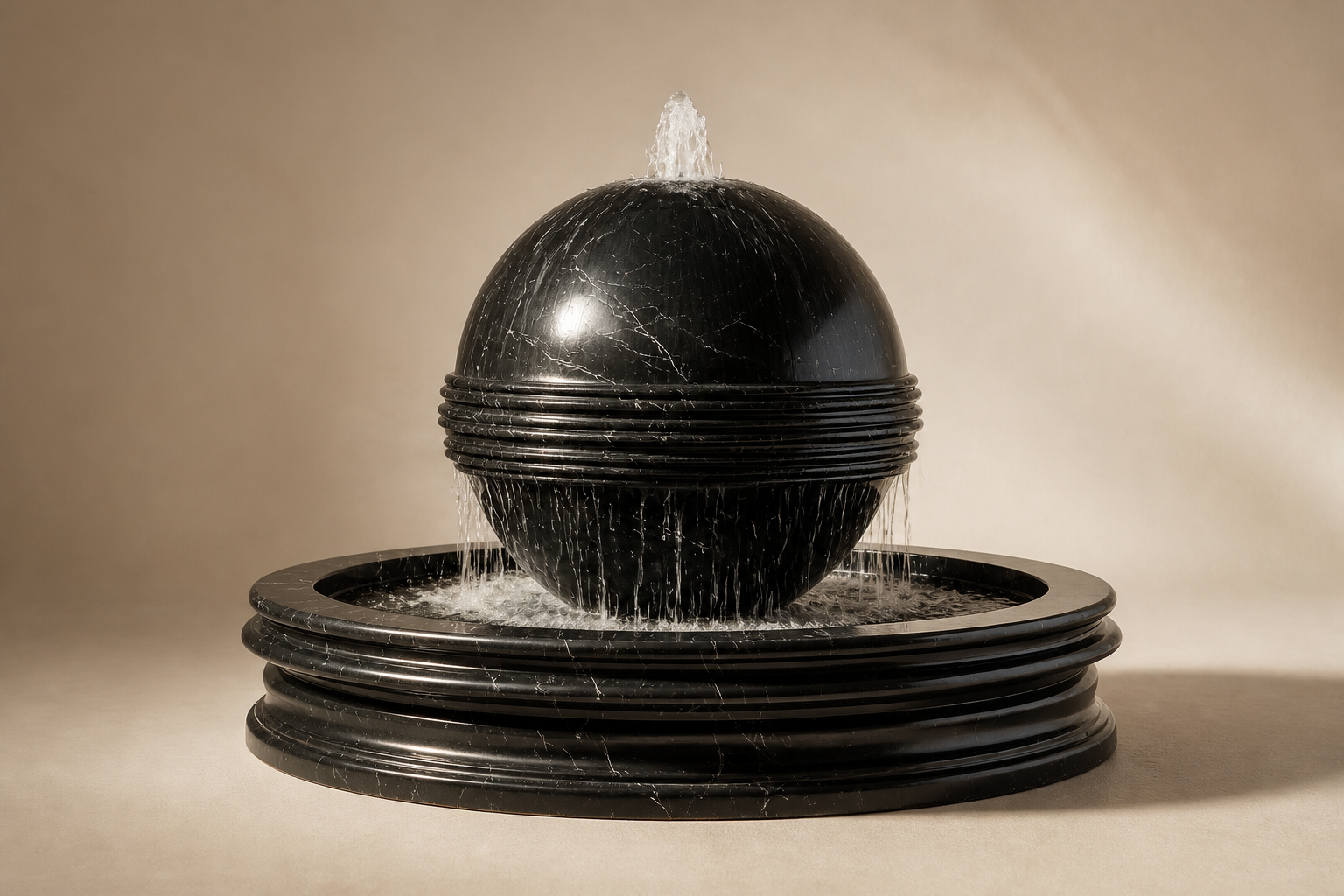 Gacrux — nero marquina marble sphere fountain by 1-OPH