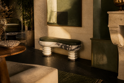 Ozio — green marble sculptural bench by 1-OPH