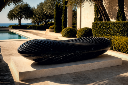 Naos — Nero Marquina marble on limestone sculpture by 1-OPH