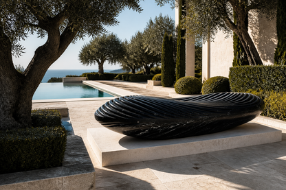 Naos — Nero Marquina marble on limestone sculpture by 1-OPH