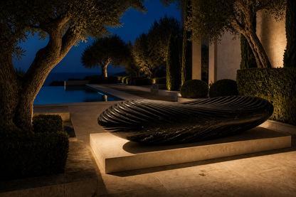Naos — Nero Marquina marble on limestone sculpture by 1-OPH