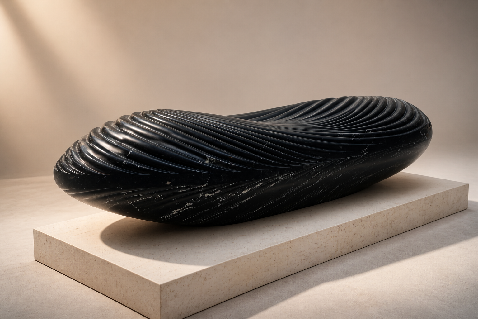 Naos — Nero Marquina marble on limestone sculpture by 1-OPH