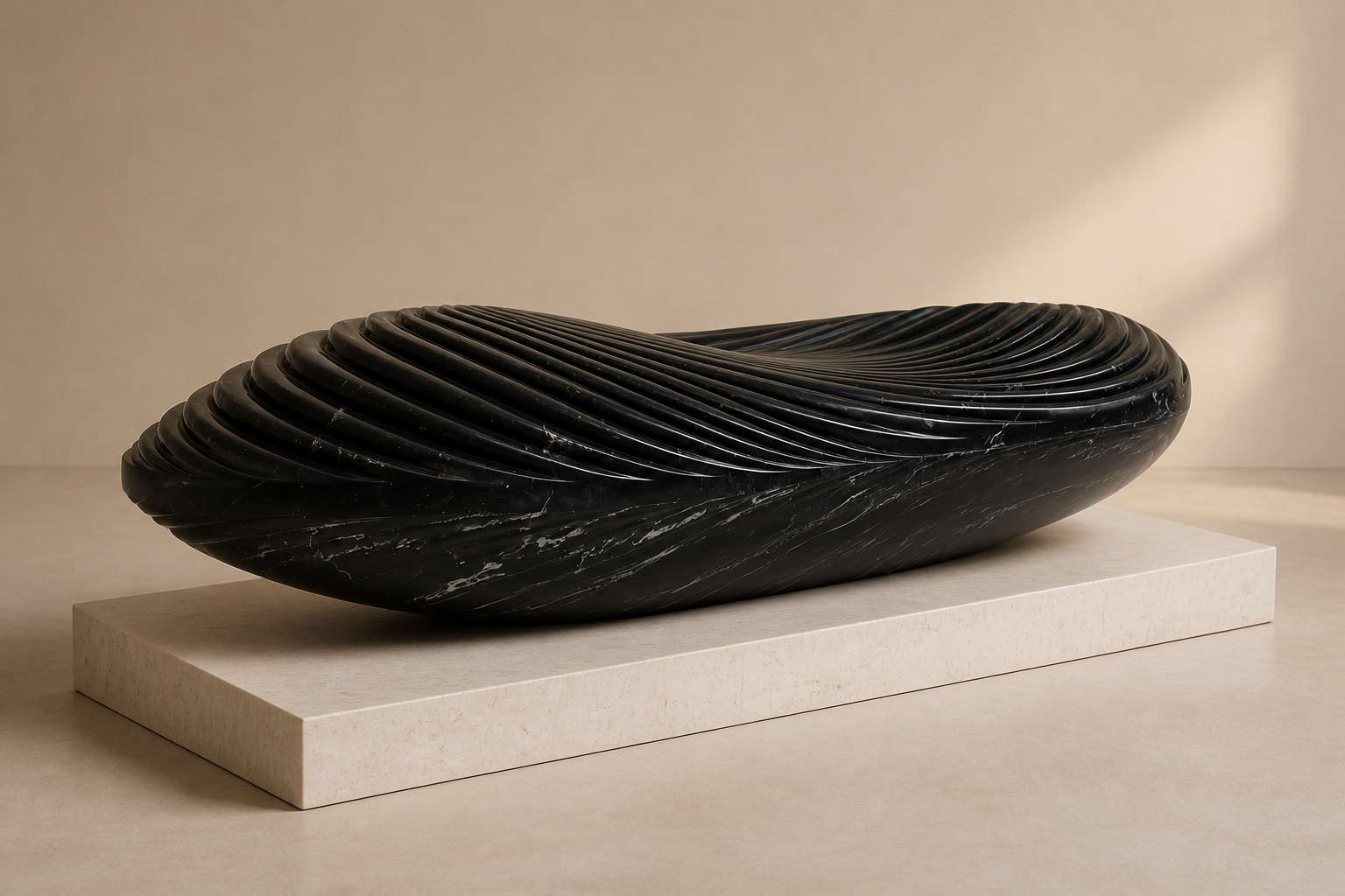 Naos — Nero Marquina marble on limestone sculpture by 1-OPH