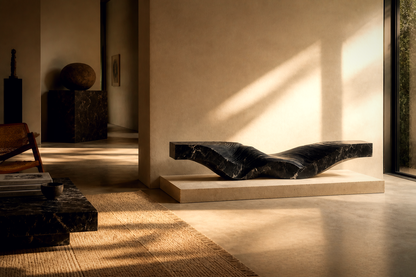 Scheat — Nero Marquina marble on travertine sculpture by 1-OPH
