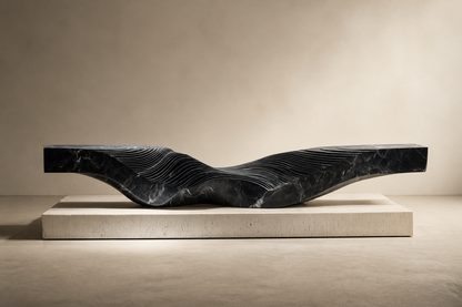 Scheat — Nero Marquina marble on travertine sculpture by 1-OPH