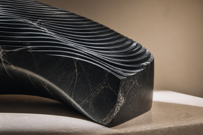 Scheat — Nero Marquina marble on travertine sculpture by 1-OPH