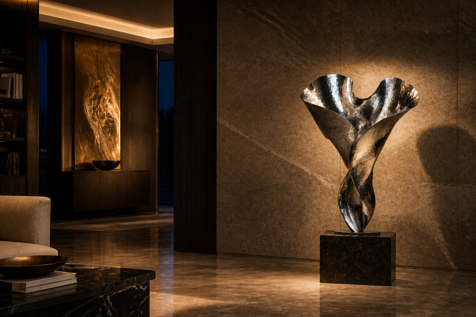 Biham — Stainless steel on marble sculpture by 1-OPH
