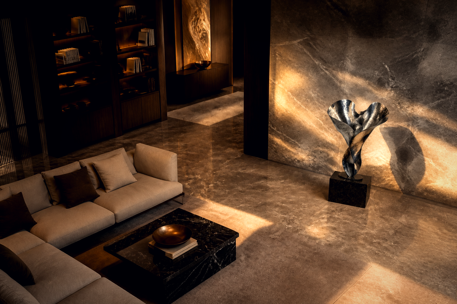 Biham — Stainless steel on marble sculpture by 1-OPH