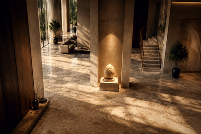 Initia — Limestone egg sculpture by 1-OPH